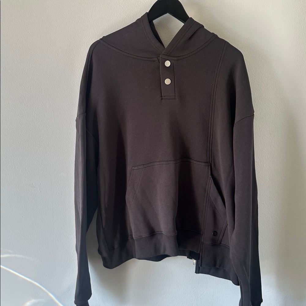 Men's Charcoal Hoodie with Button Detail